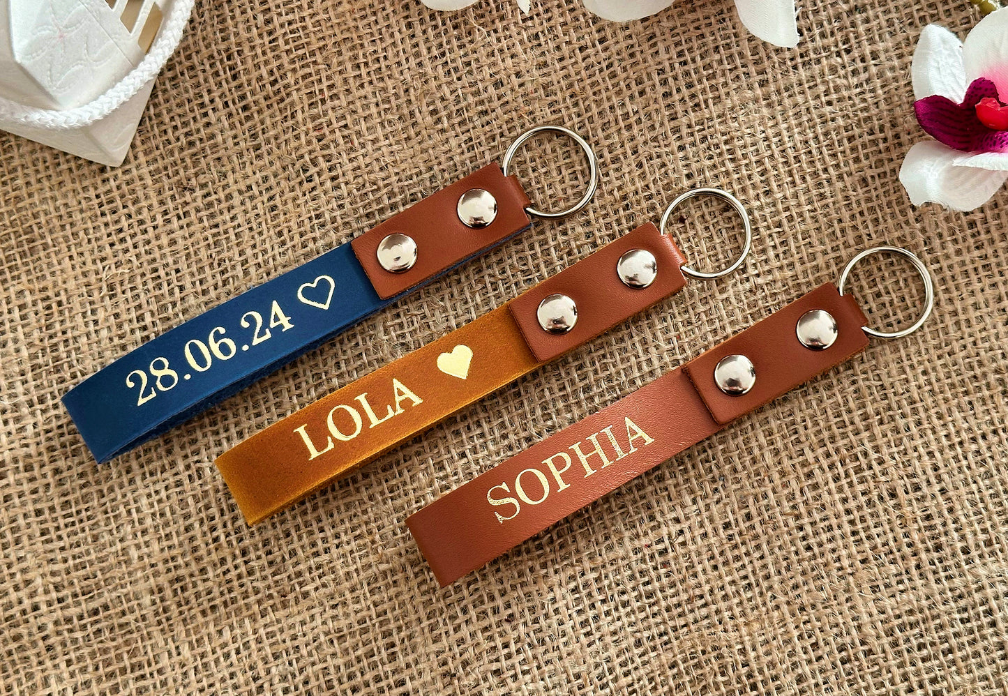 Porte-clés en cuir personnalisé avec nom