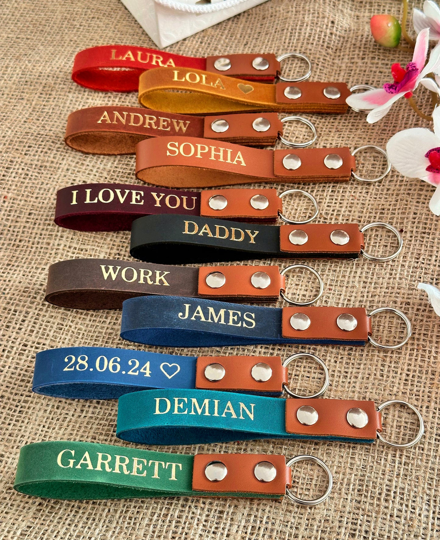 Porte-clés en cuir personnalisé avec nom