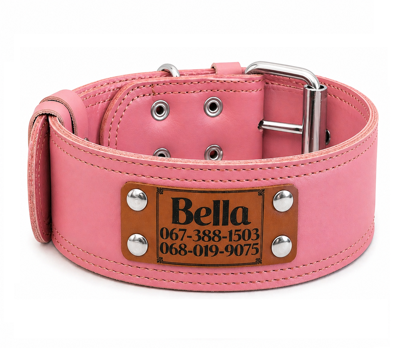 Dark Blue Leather 2 inch Dog Collar with Name