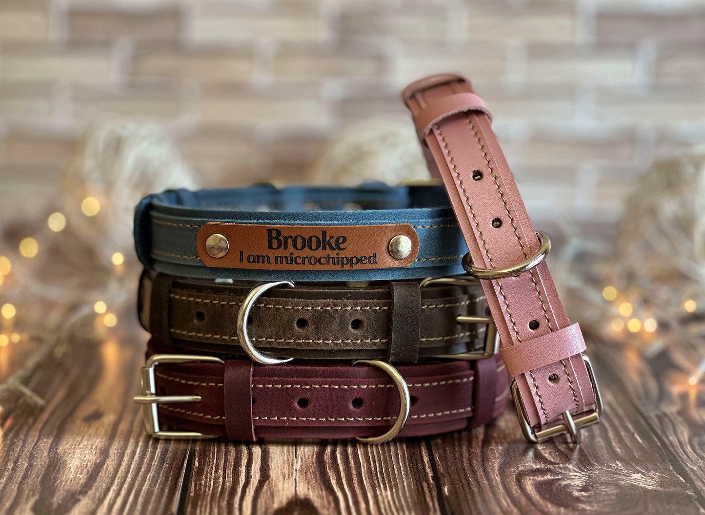 1-inch leather collar with metal buckle and engraving