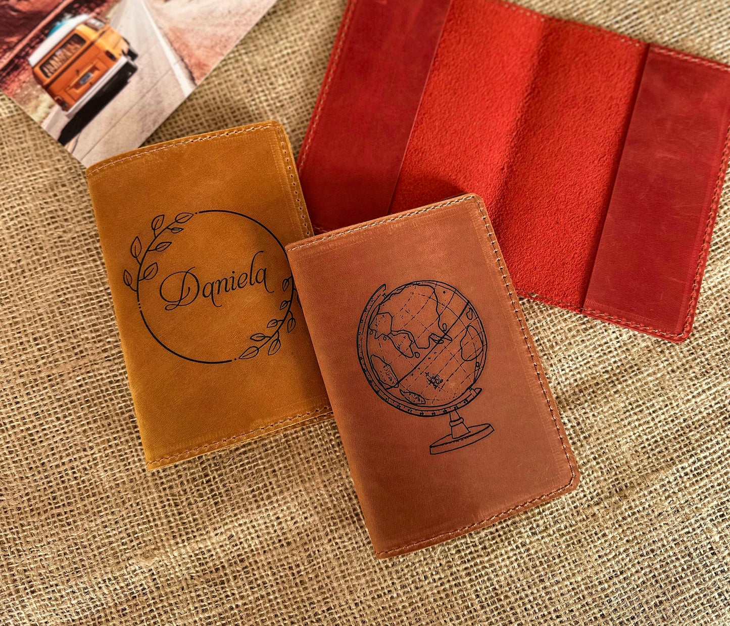 Leather passport holder presented in elegant gift box