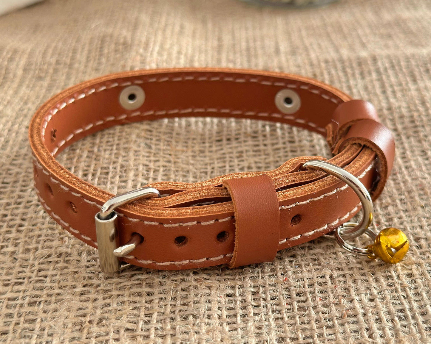 Custom engraved leather kitten collar, soft and stylish for everyday wear.