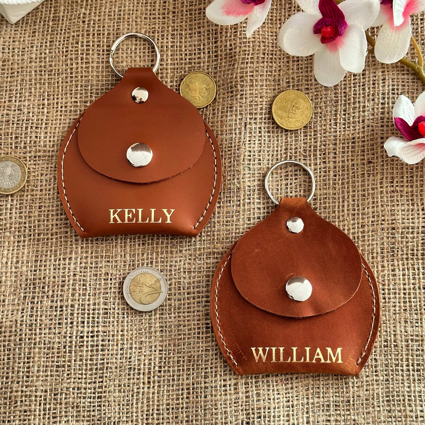 Personalized leather wallet with built-in coin pouch, perfect for everyday use