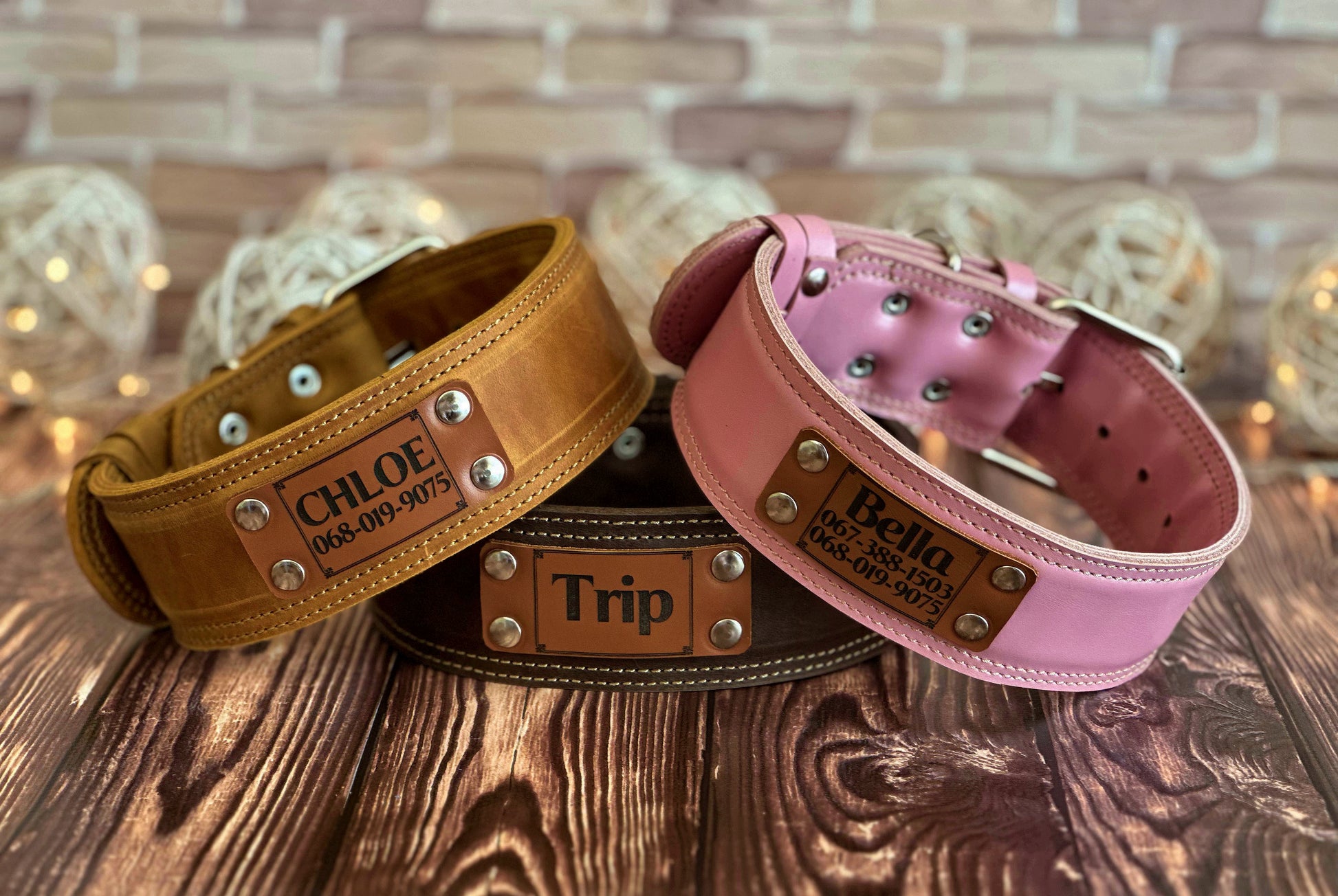 2-inch wide custom durable leather dog collar with name engraving, perfect for everyday use and outdoor activities.