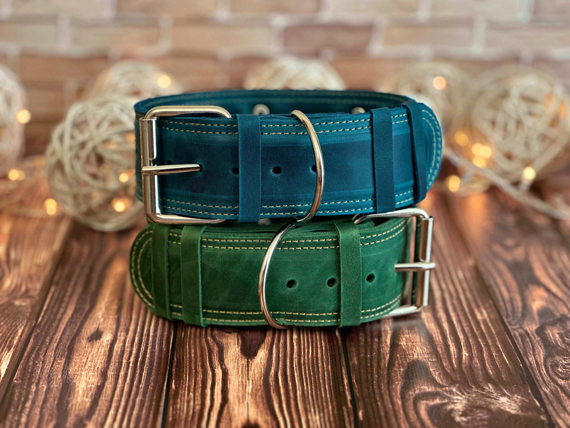 2-inch wide sturdy leather dog collar with nameplate engraving, perfect for active dogs needing a durable and stylish collar.