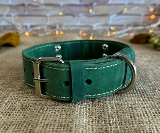 Strong but slim leather collar in black finish