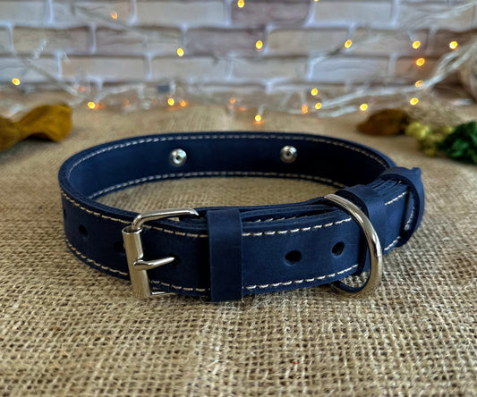 Slim profile leather dog collar for everyday use