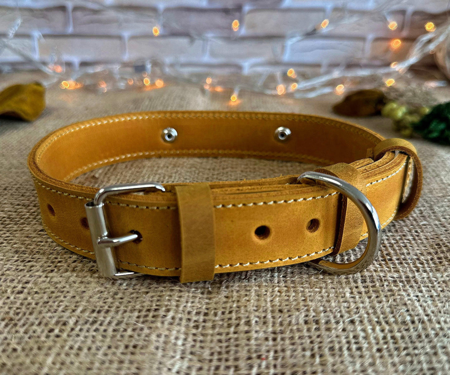 Thin but strong leather dog collar in minimalist style
