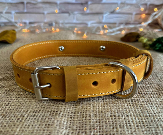 Thin but strong leather dog collar in minimalist style