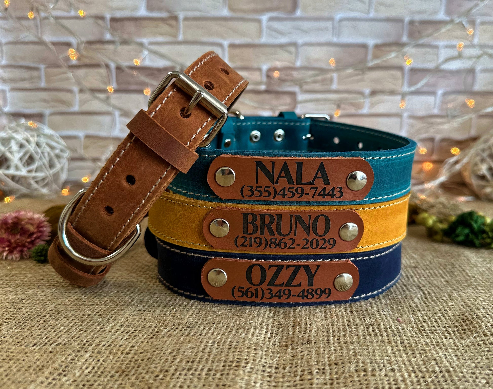 Durable pet collar made of full-grain leather