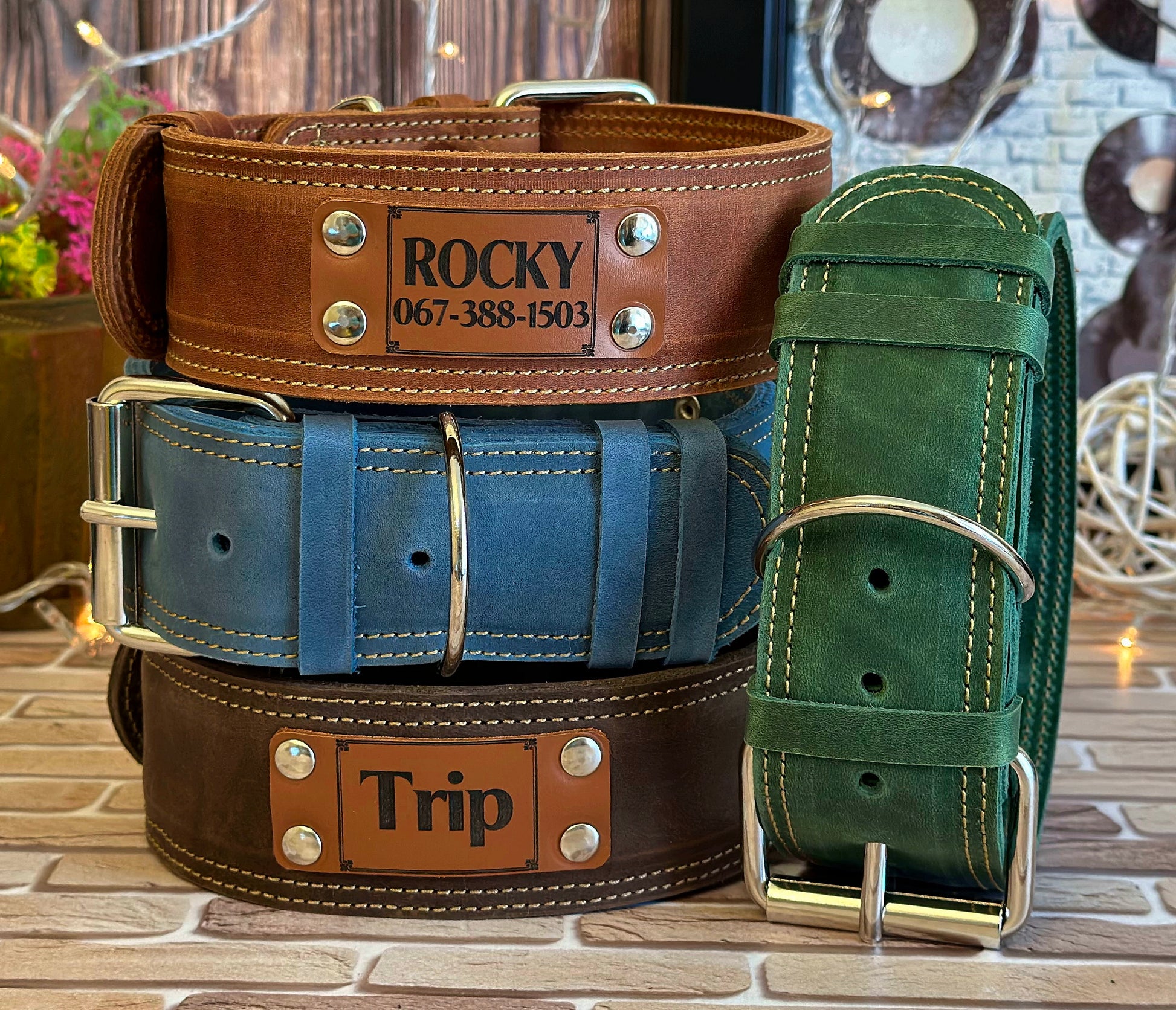 Adorable personalized leather dog collar with custom engraving, offering both style and functionality for your pet.