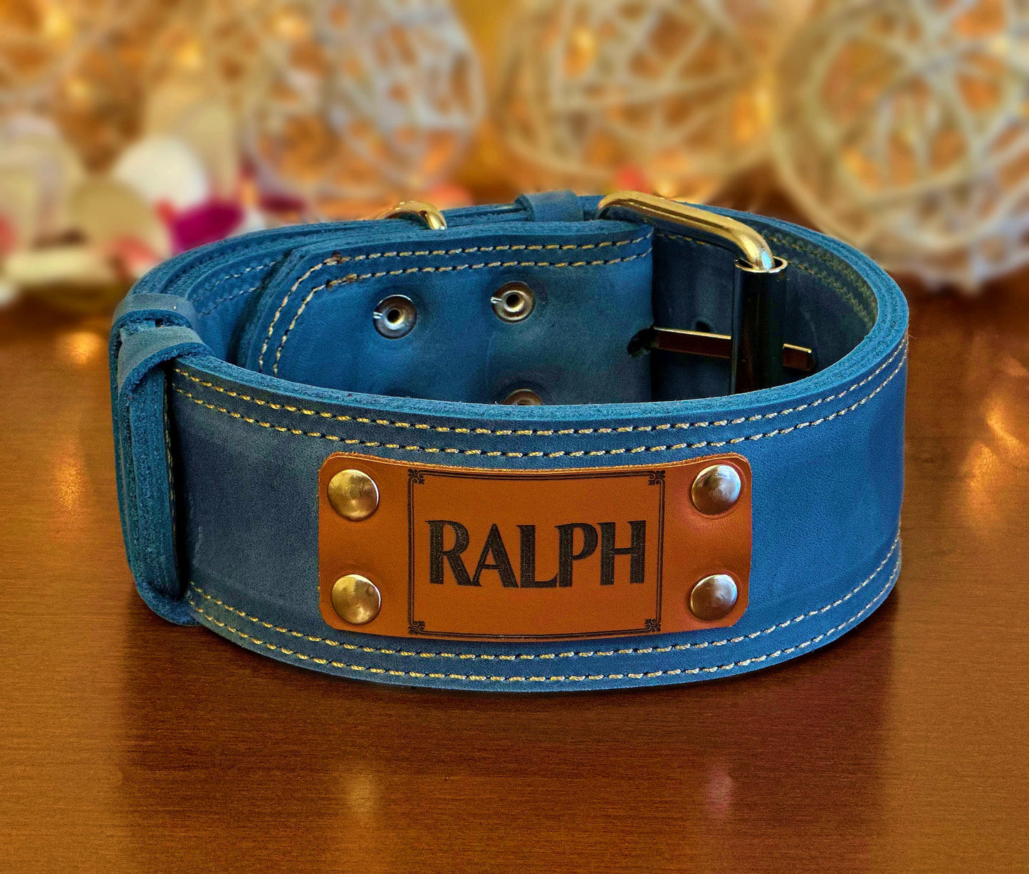 blue leather dog collar