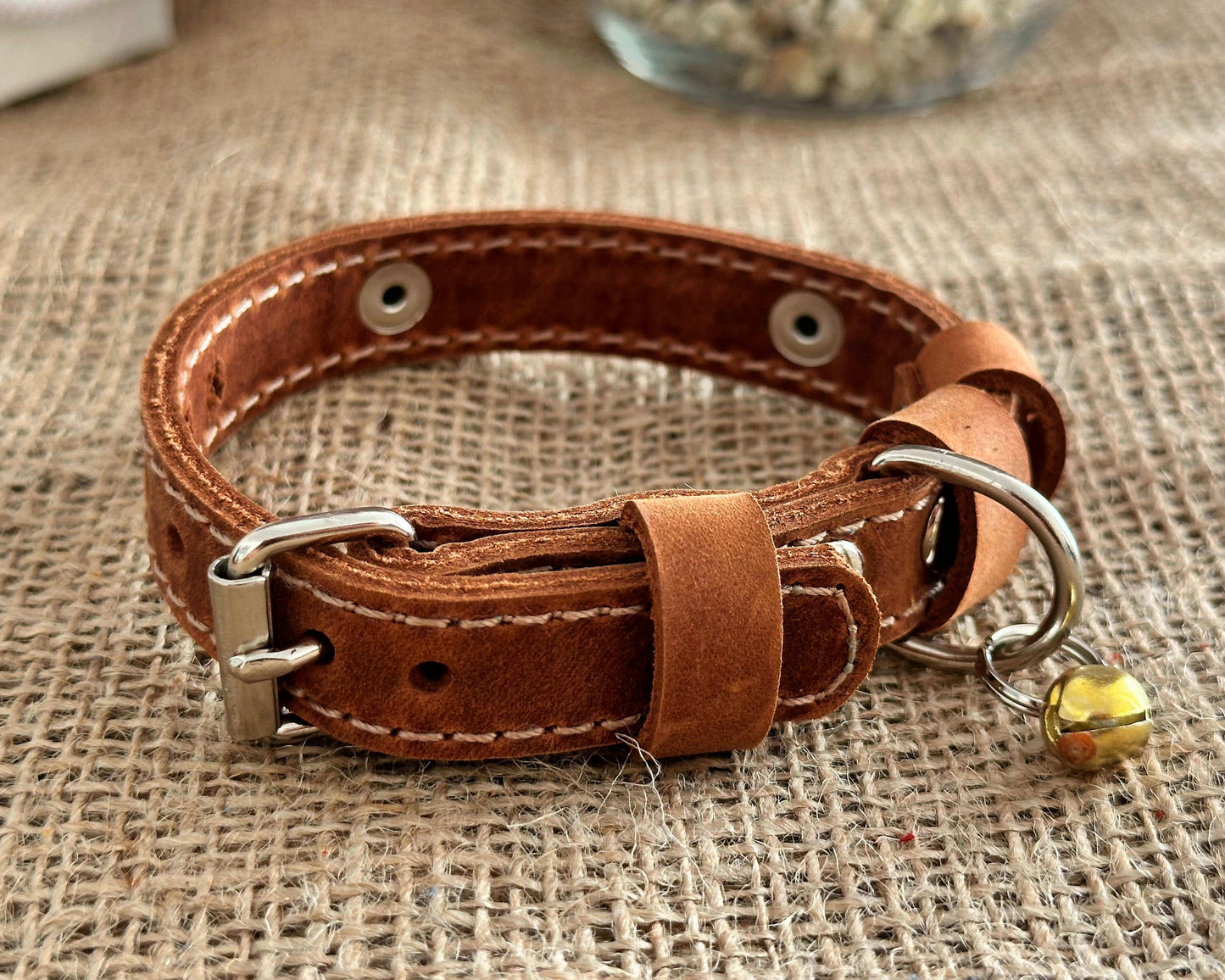 Minimalistic leather cat collar with custom name tag, a great pet gift.