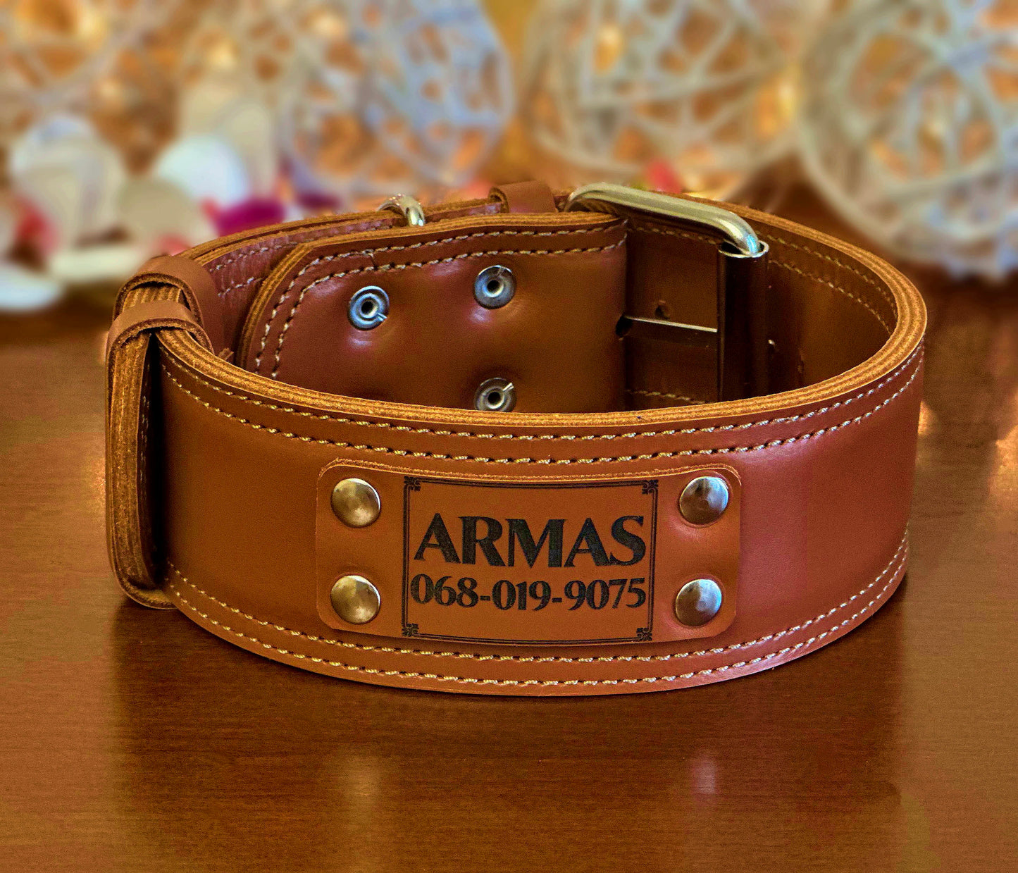 caramel leather dog collar