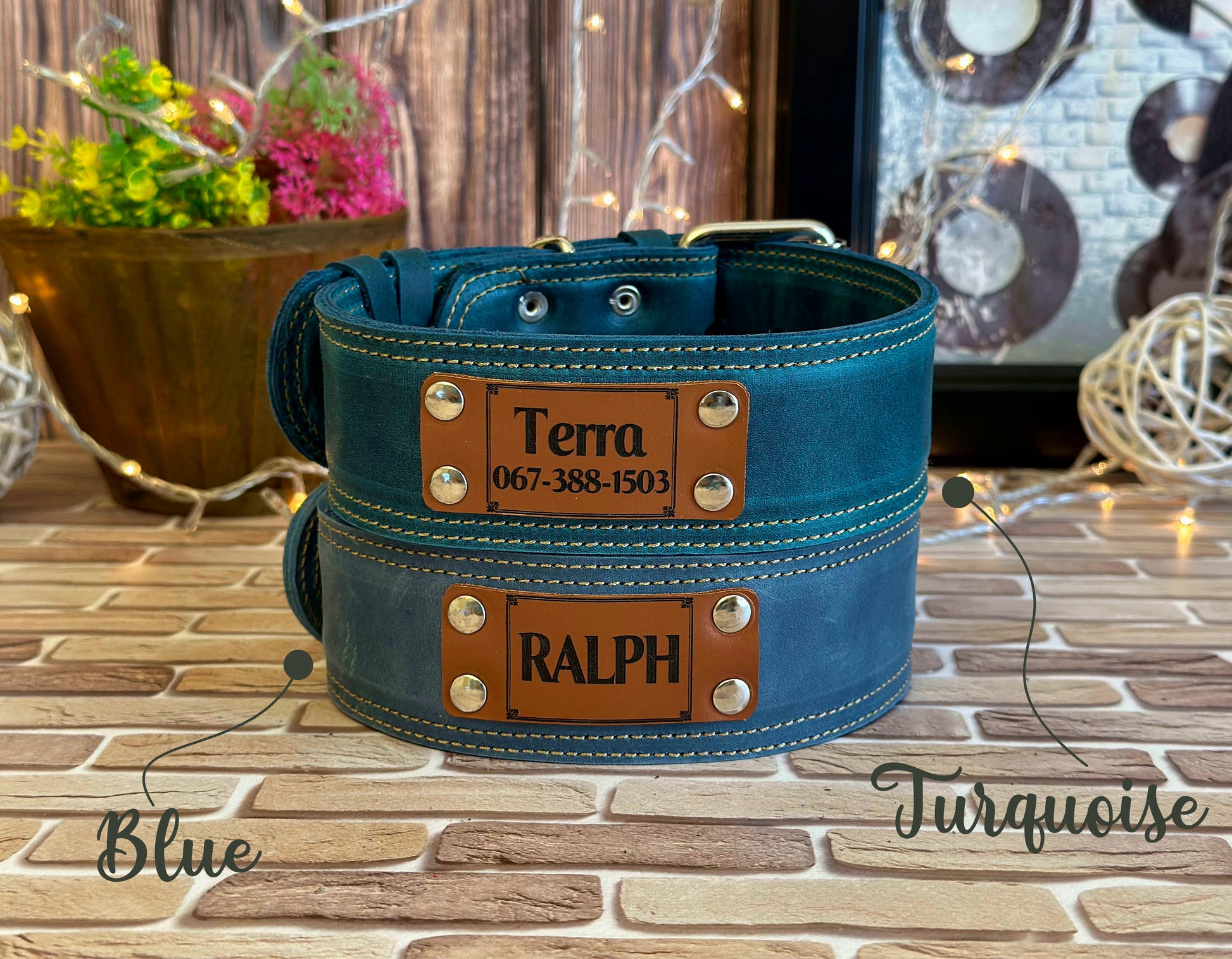 Cute custom leather dog collar with engraving, perfect for adding a personalized touch to your pet’s accessory collection.