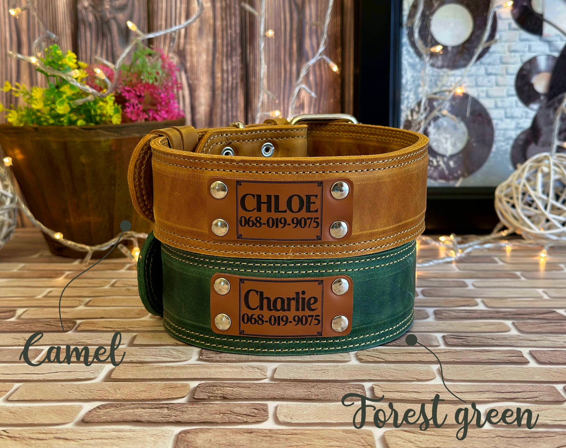 Cute personalized leather dog collar with custom engraving, a stylish and practical accessory for your furry friend.