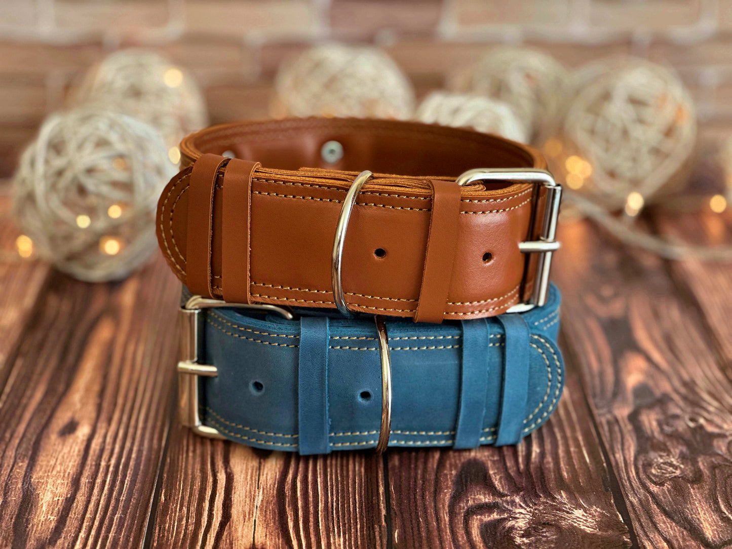 Durable 2-inch wide leather dog collar with custom name engraving, built for strength and comfort for all dog breeds.