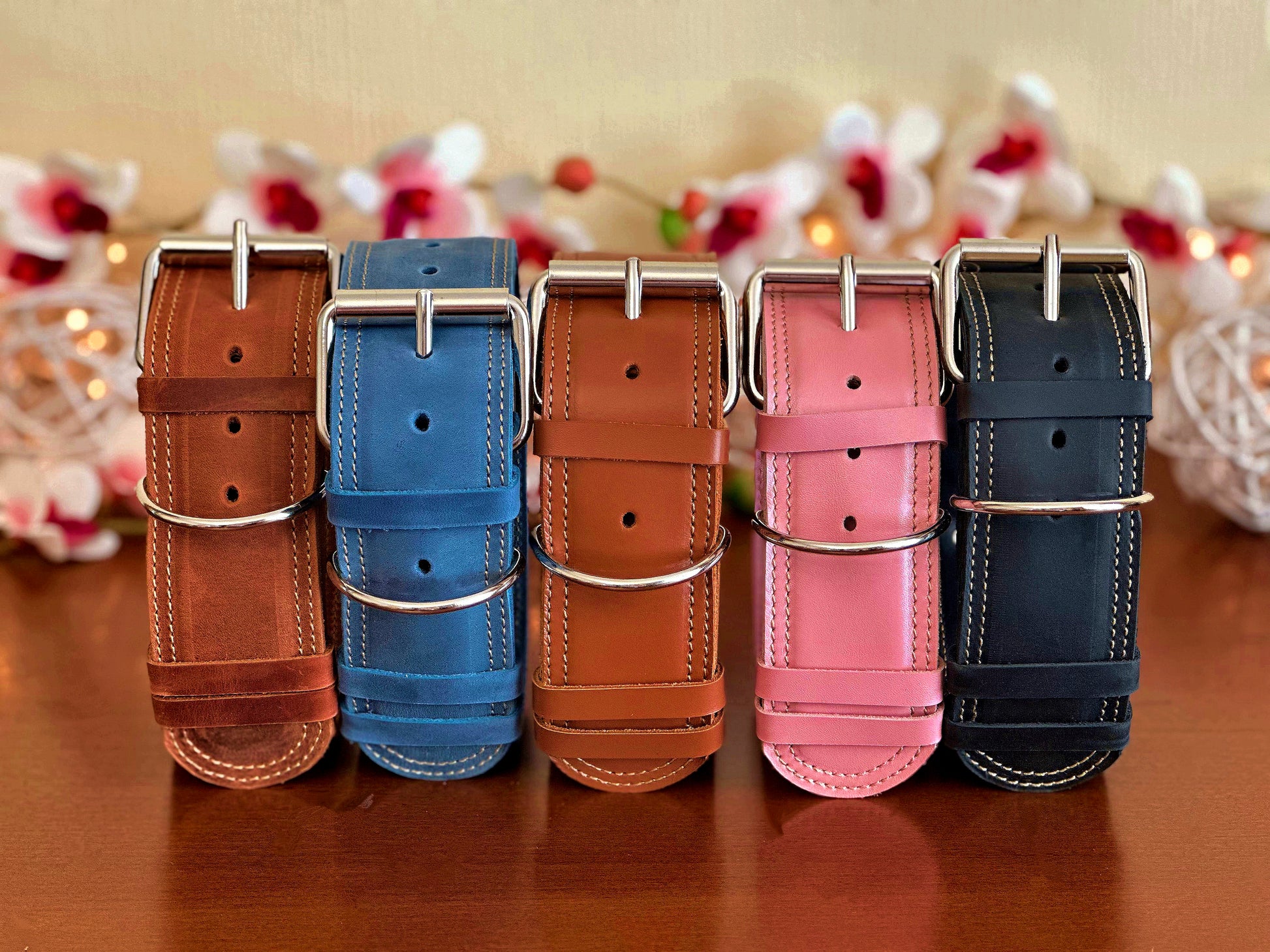 Durable wide 2-inch leather dog collar with custom name engraving, ideal for strong and active dogs.