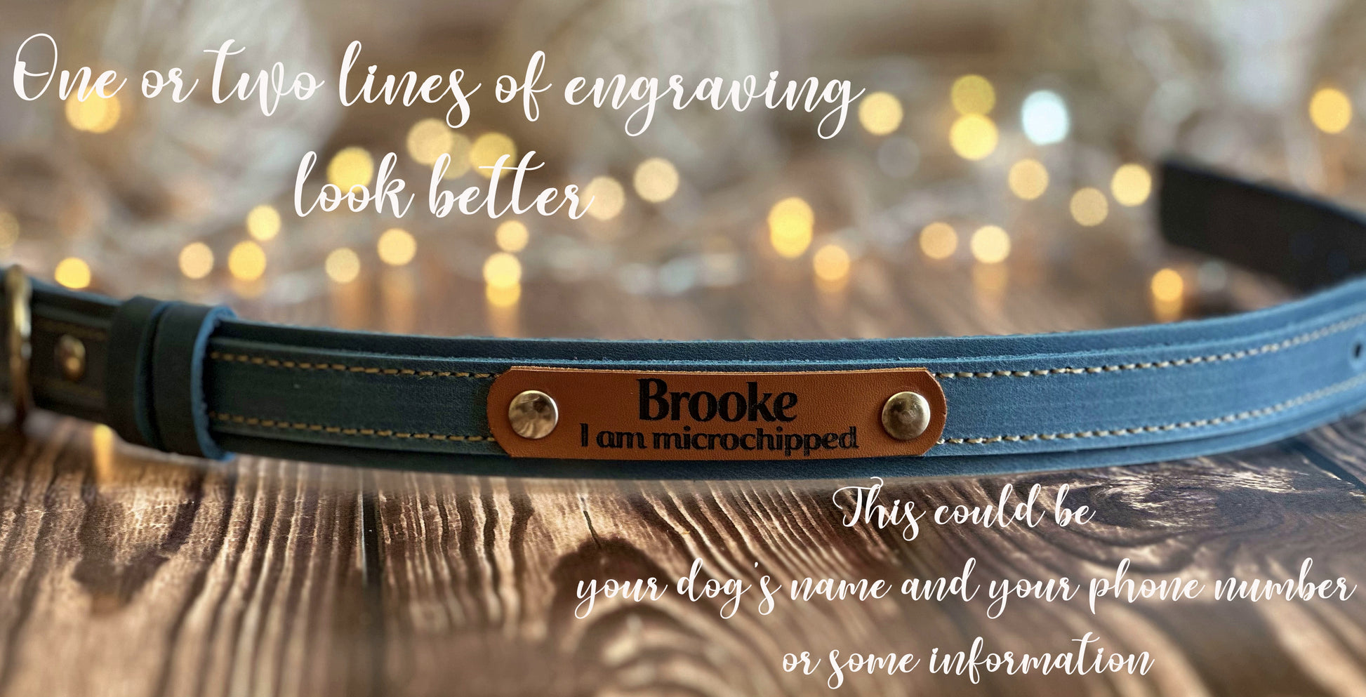 Caramel brown leather collar for dogs with nameplate