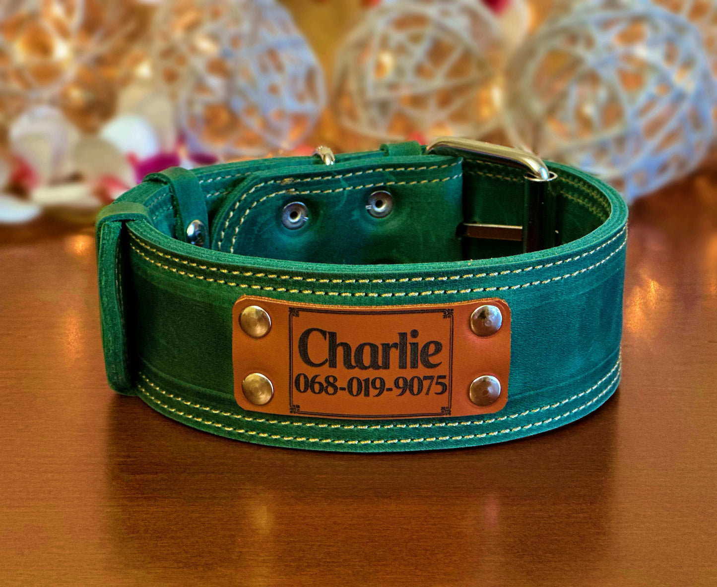 green leather dog collar