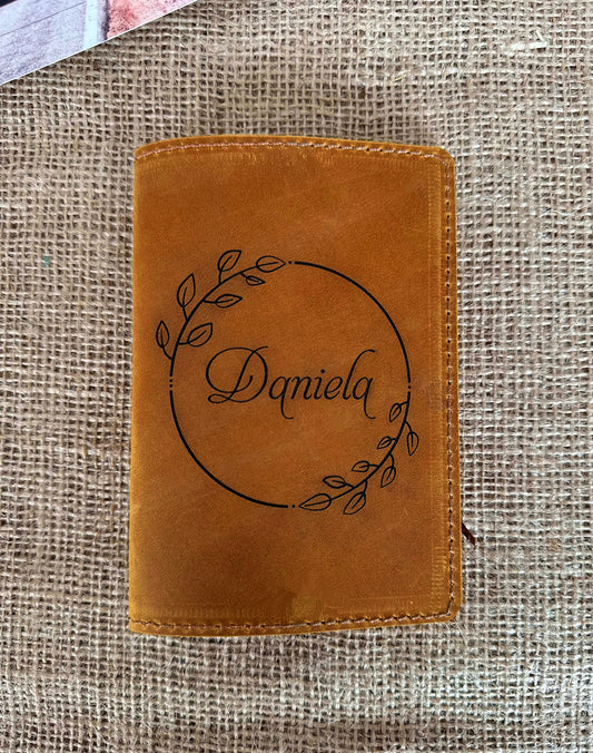 Handmade leather passport holder in natural finish