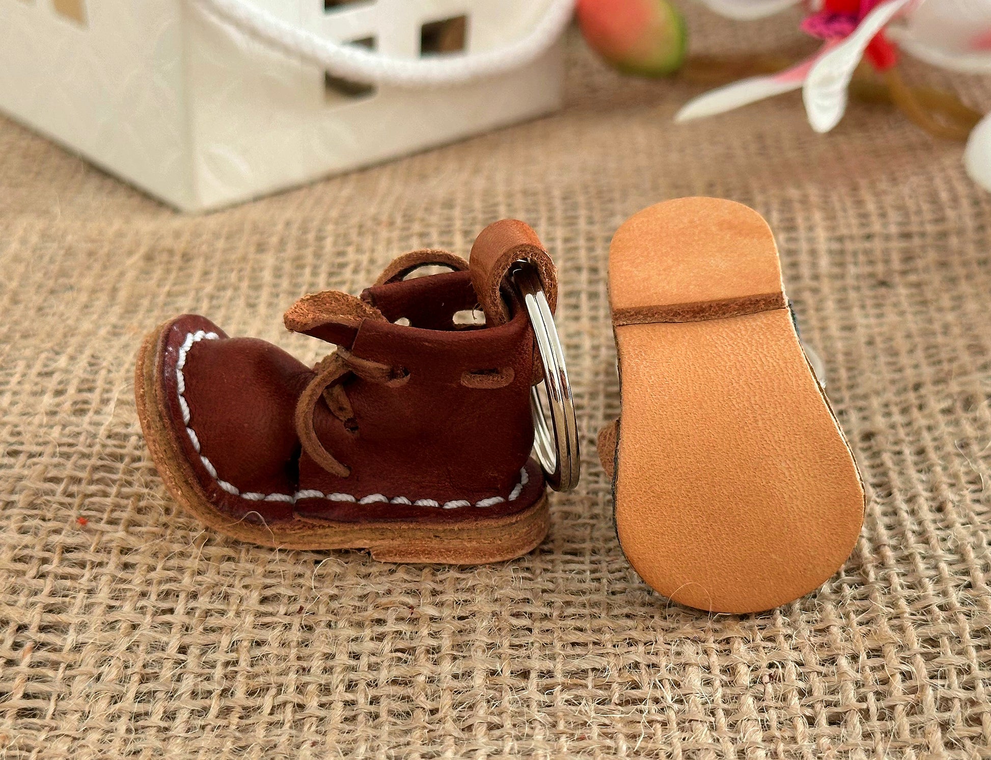 Custom leather boot keychain featuring initials or a name engraved for a personal touch