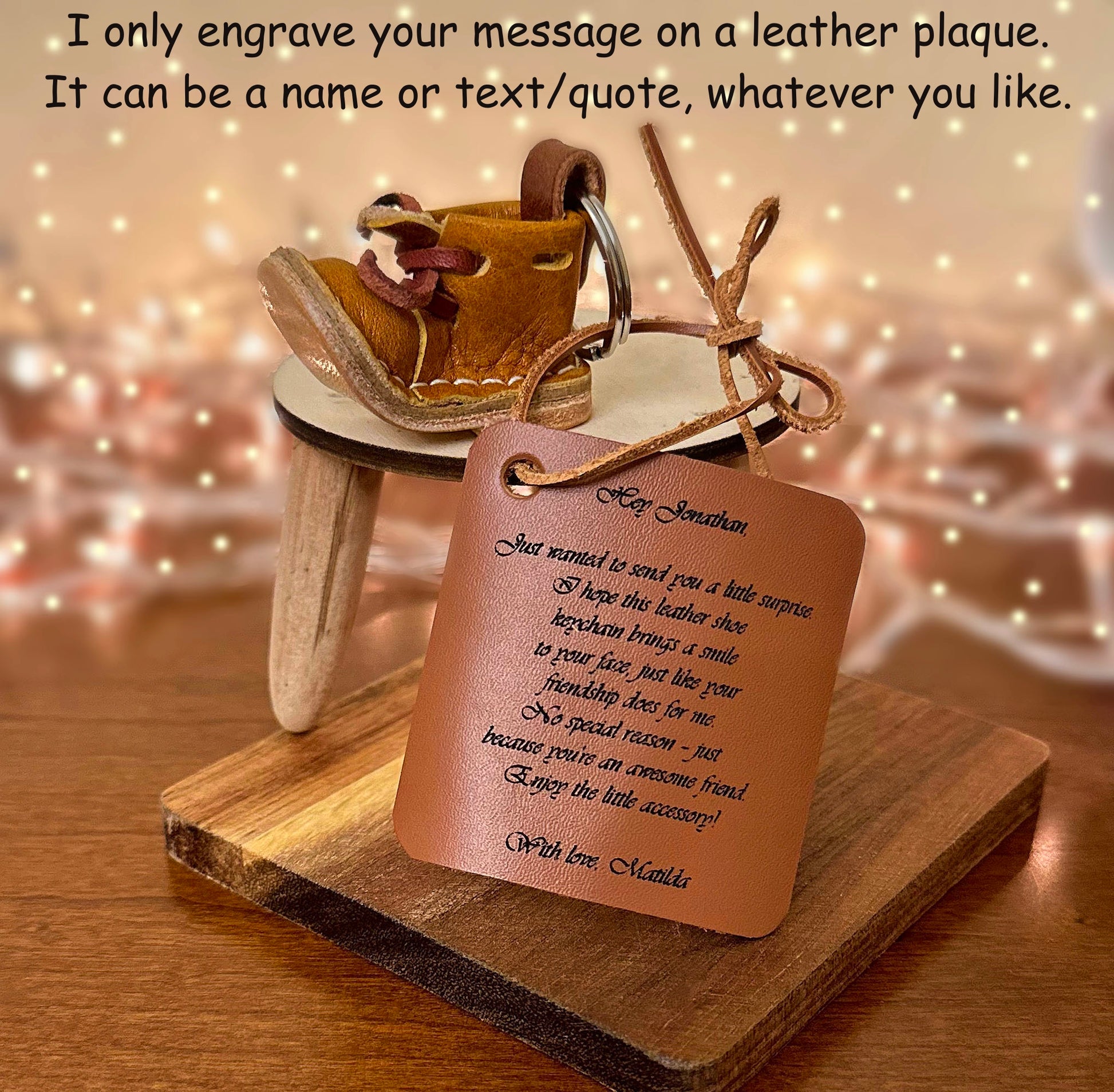 Handmade leather boot keychain, carefully crafted for a unique, high-quality product
