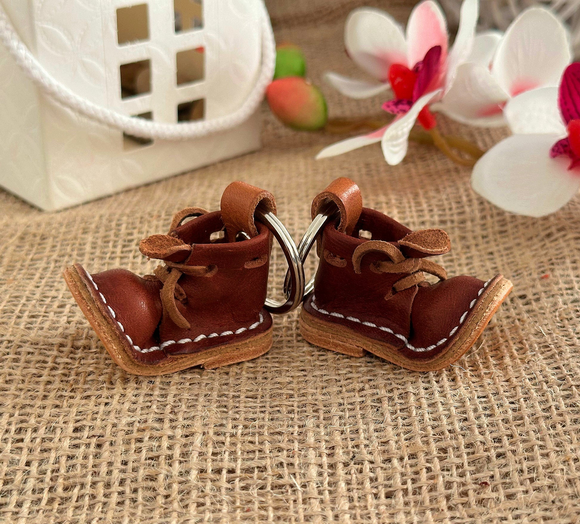 Leather boot keychain with a high-quality metal ring attachment for secure key holding