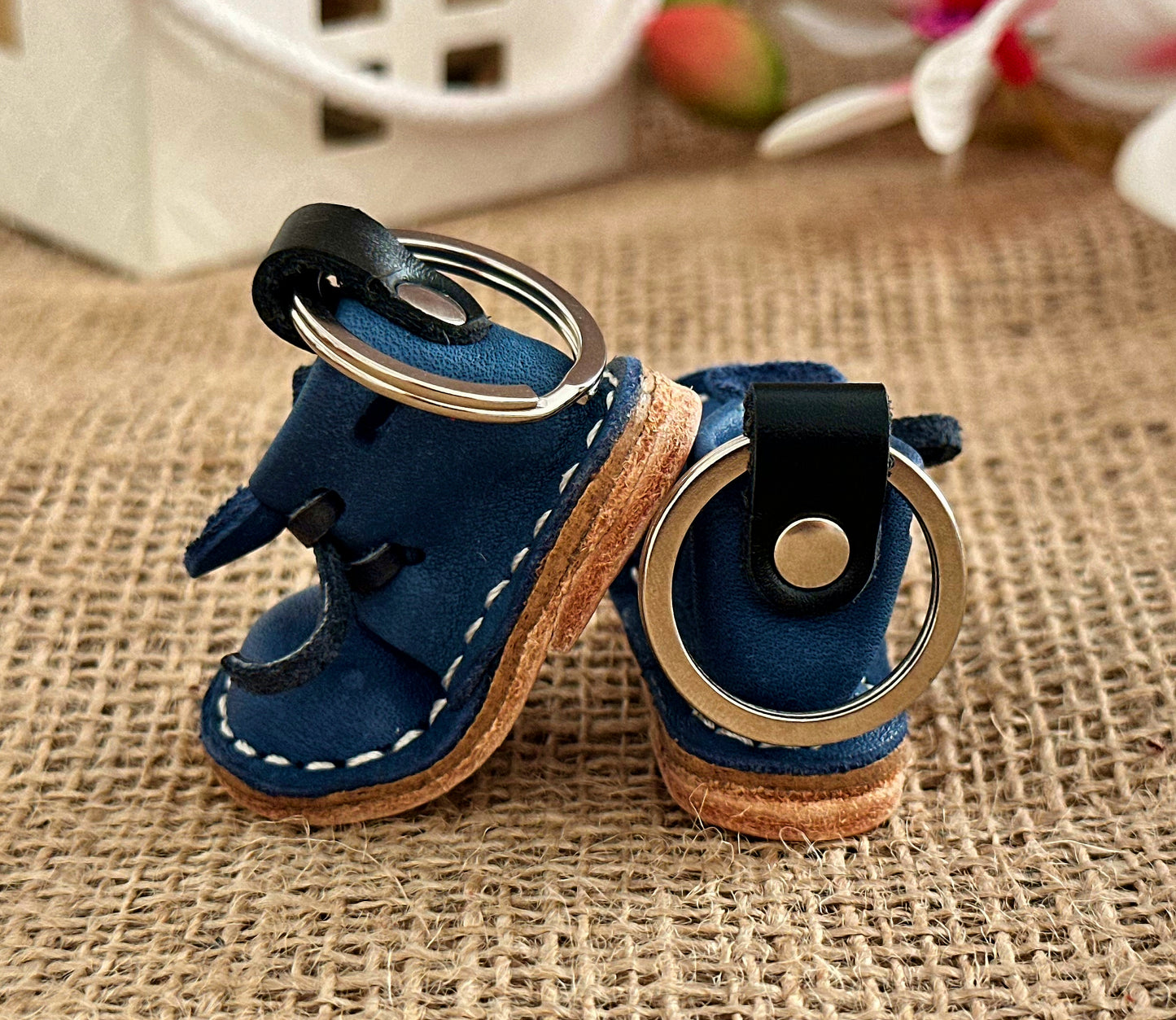 Personalized leather boot keychain with custom engraving, perfect for gifting
