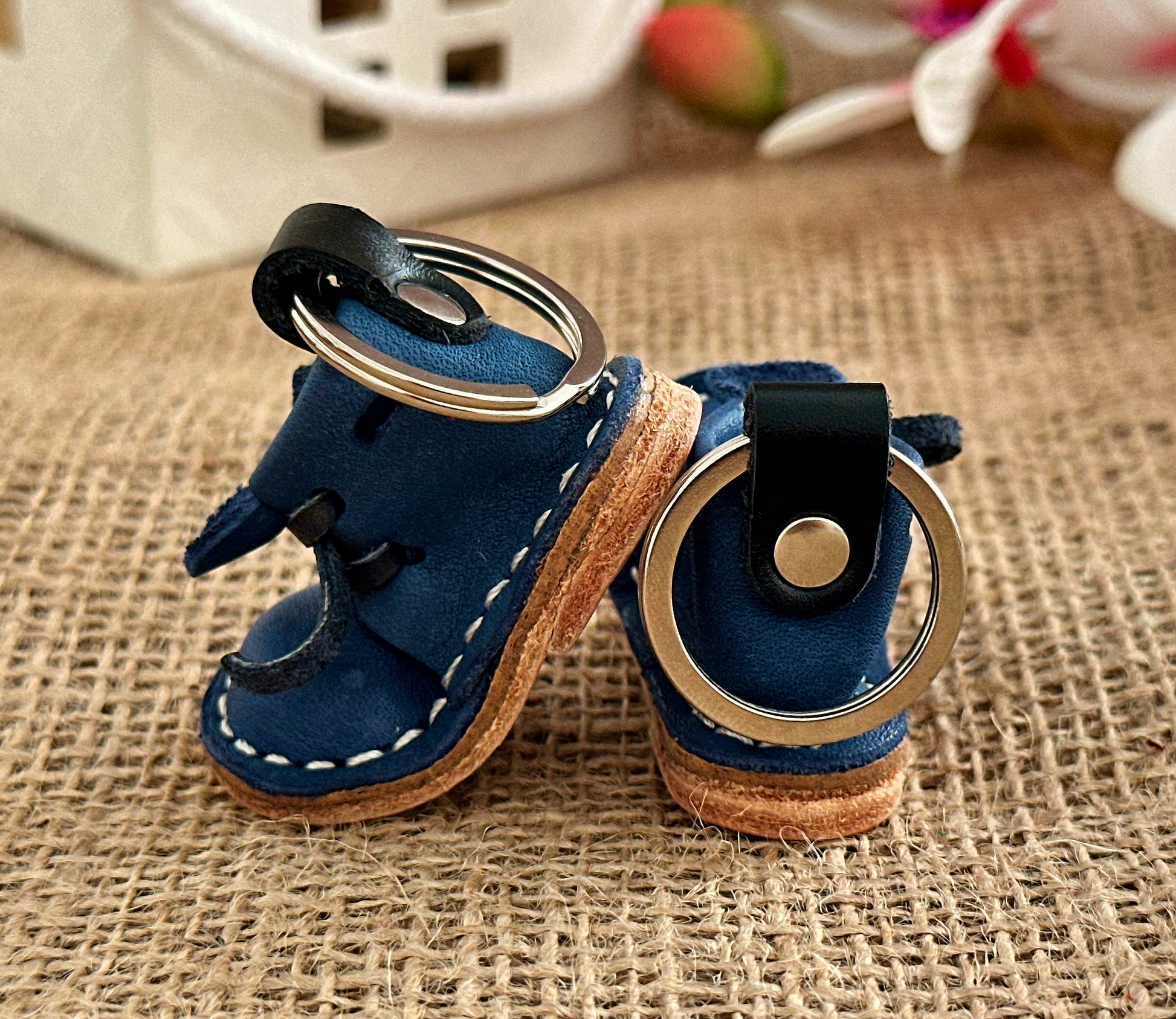 Personalized leather boot keychain with custom engraving, perfect for gifting