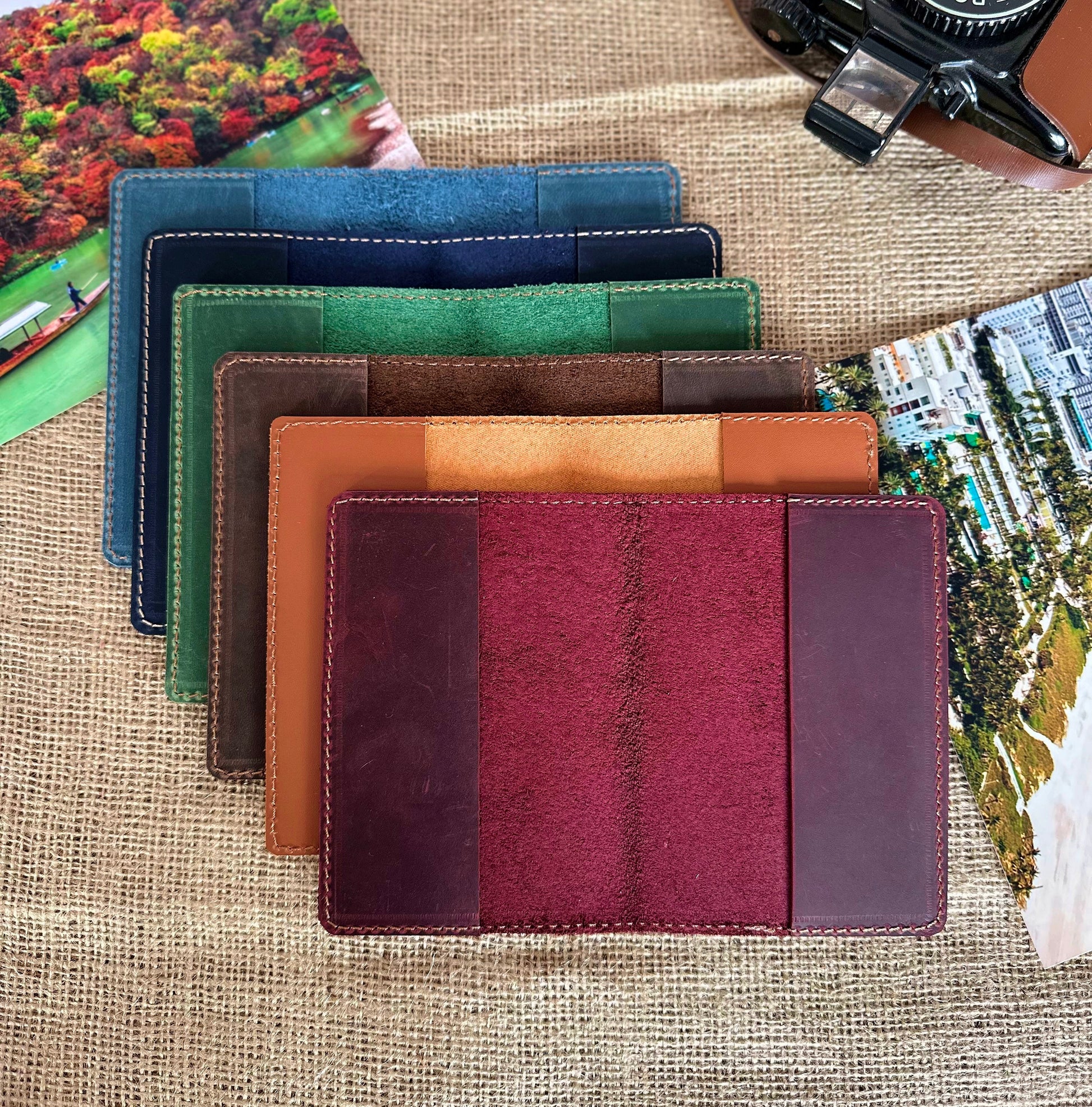 Back side of handcrafted leather passport cover