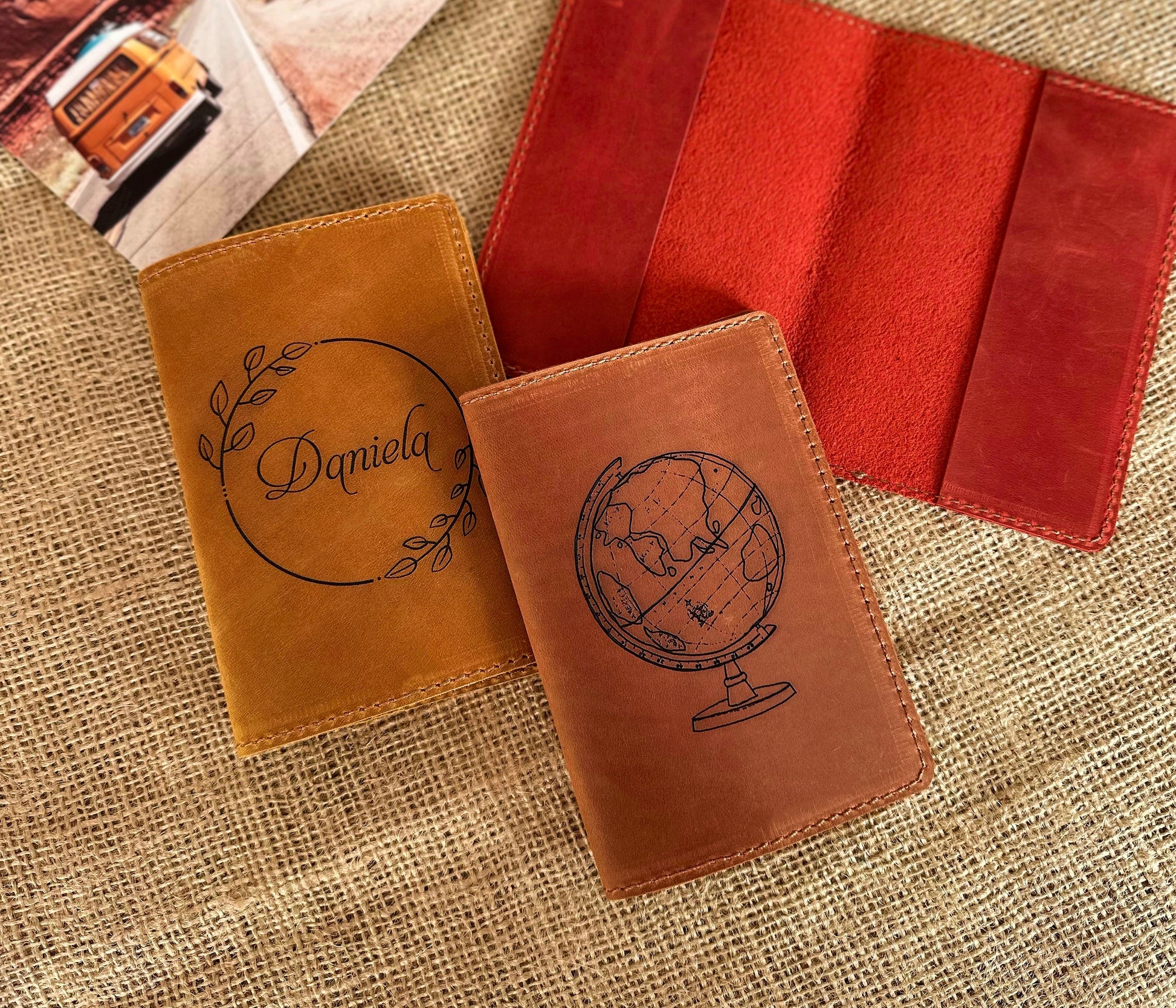 Leather passport holder presented in elegant gift box