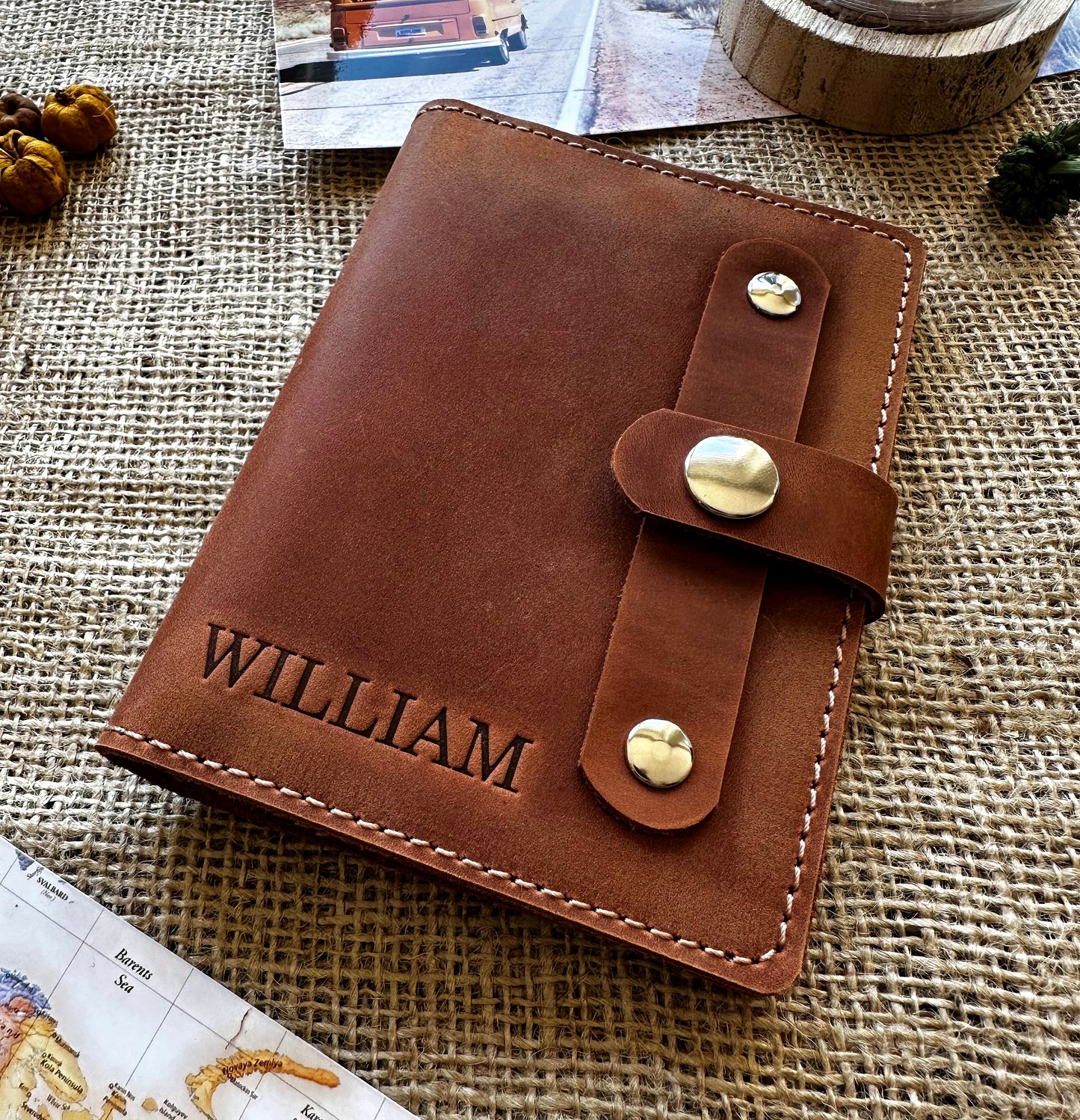 Leather passport wallet brown