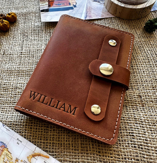 Leather passport wallet brown