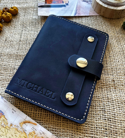Leather passport wallet dark blue
