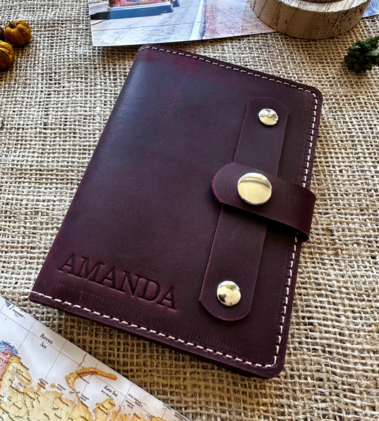 Leather passport wallet marsala