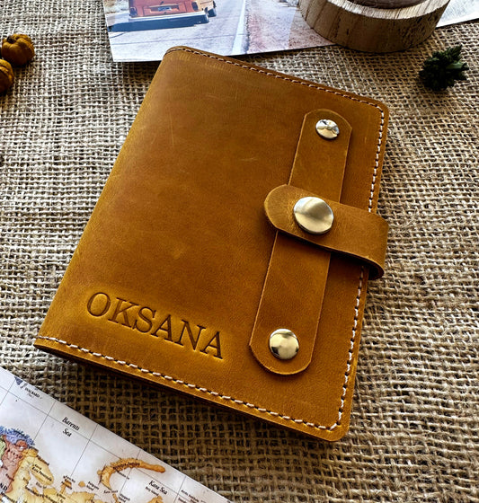 Leather passport wallet orange