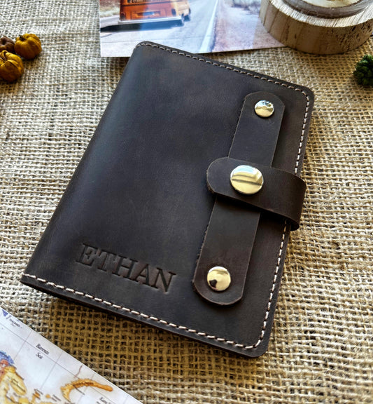 Leather passport wallet whiskey