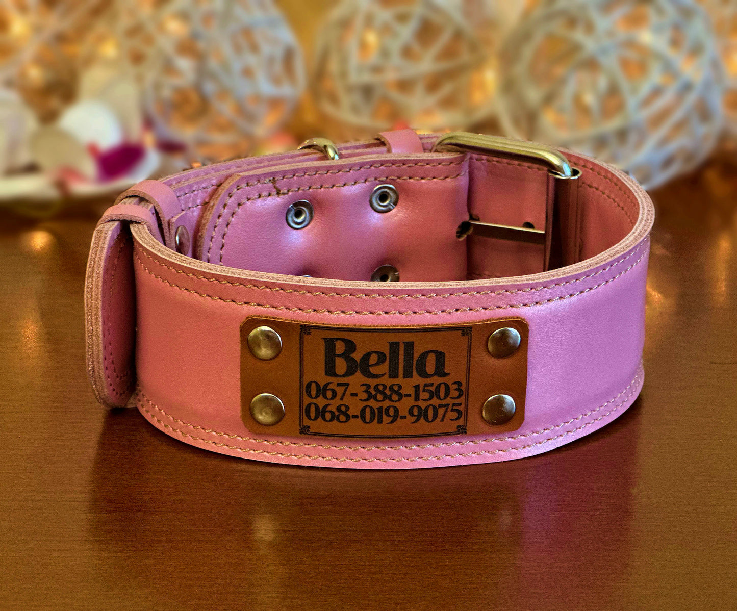 Light Pink Leather Dog collar