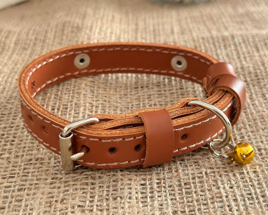 Custom engraved leather kitten collar, soft and stylish for everyday wear.