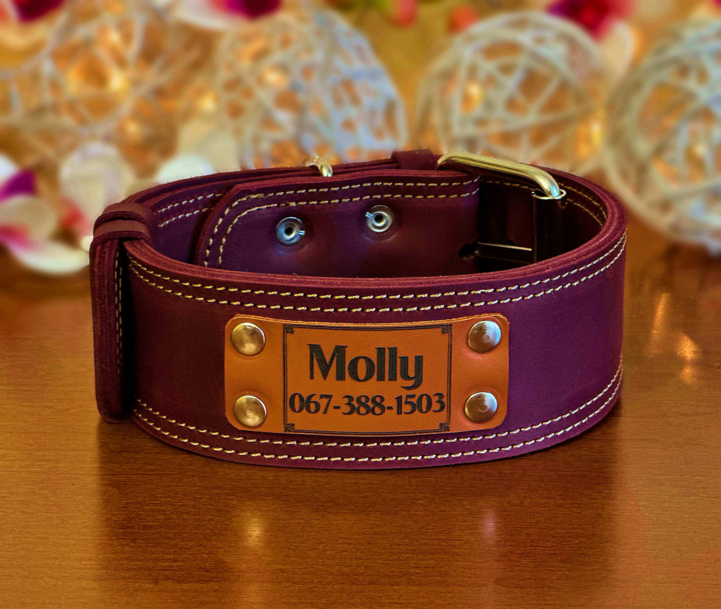 marsala leather dog collar