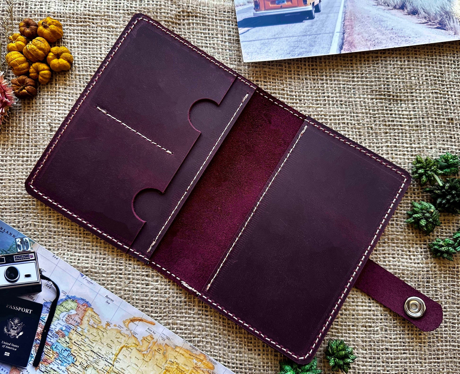 Marsala leather passport wallet