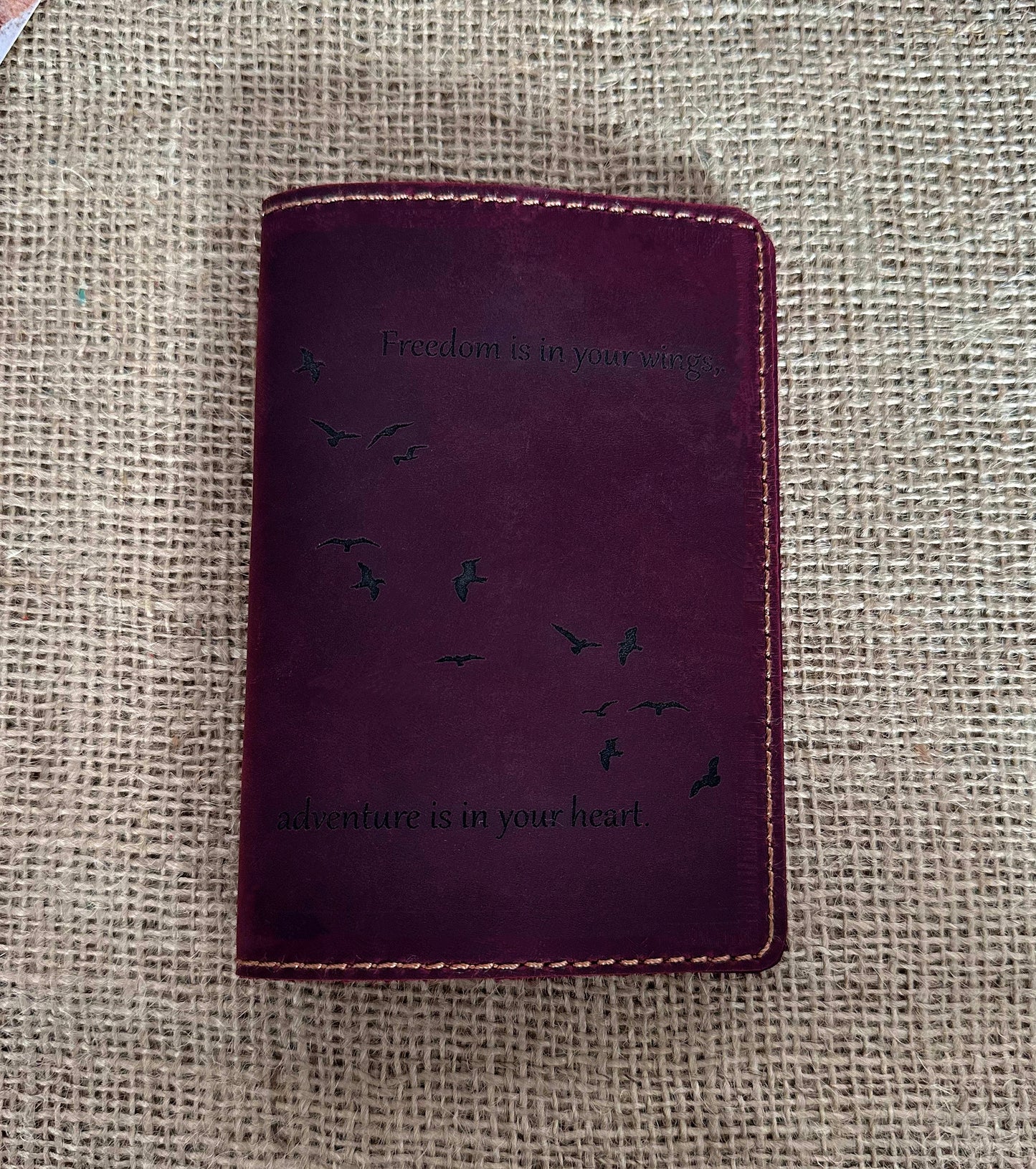 Monogrammed leather passport cover with gold foil initials