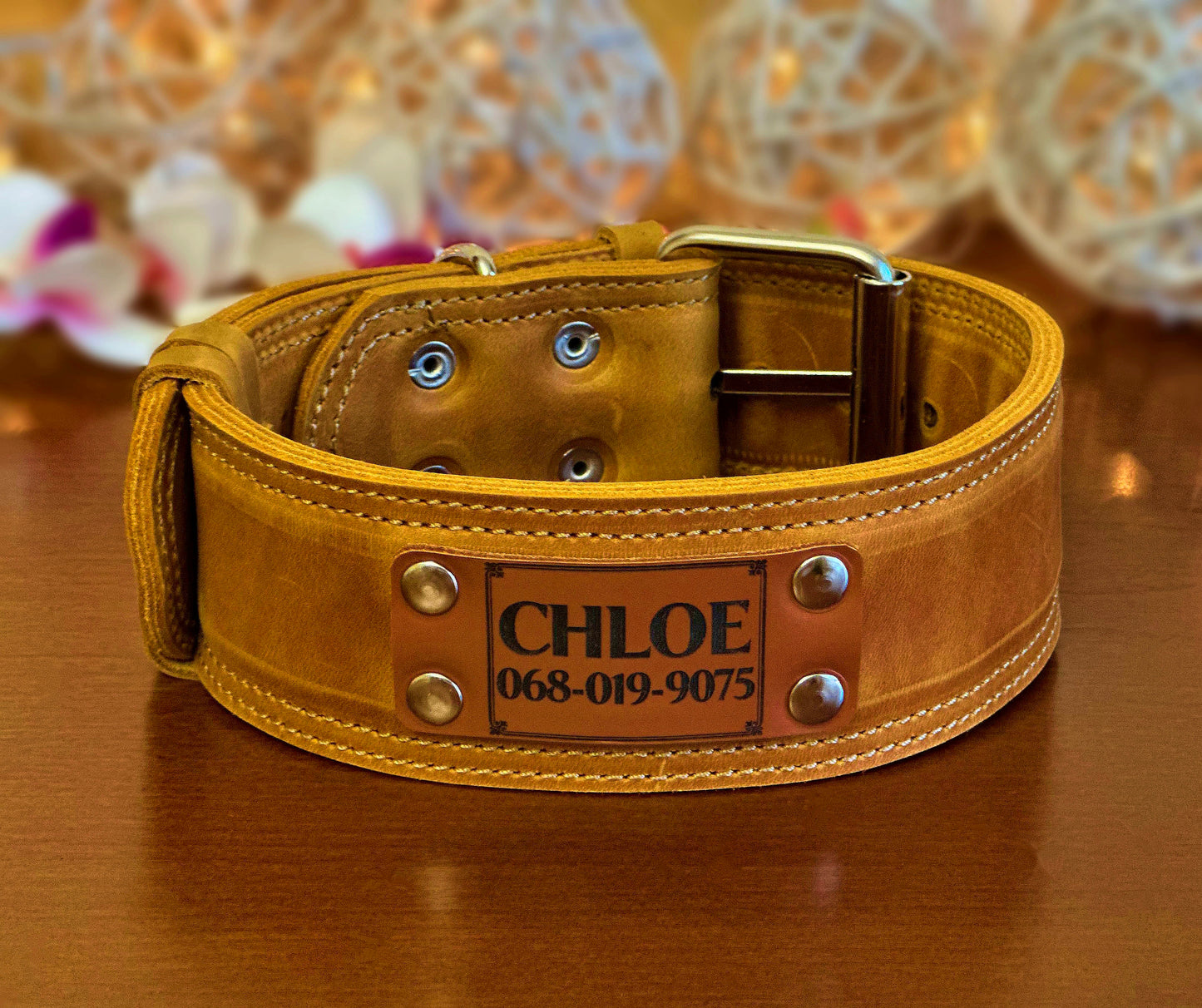 orange leather dog collar