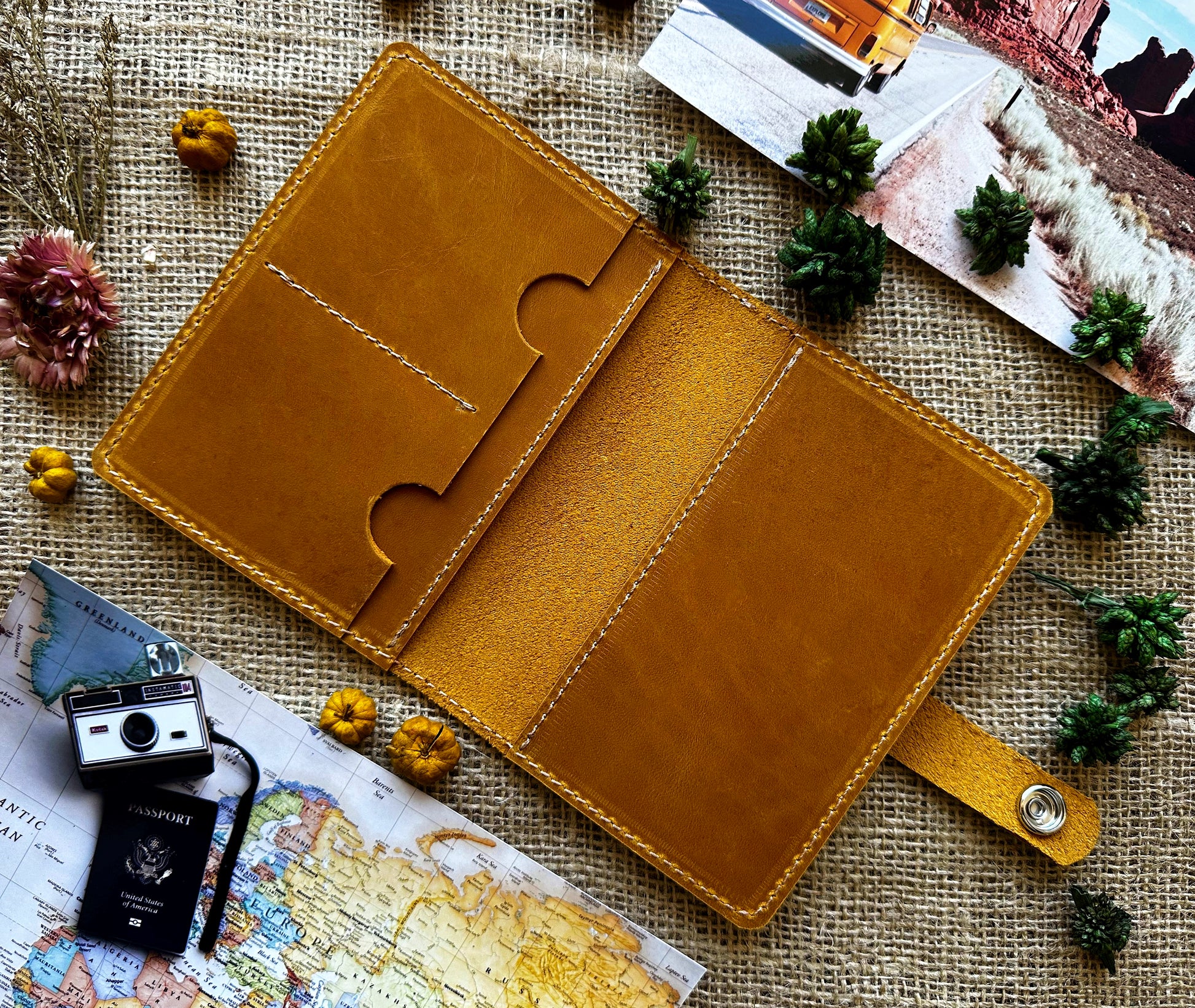 Orange leather passport wallet