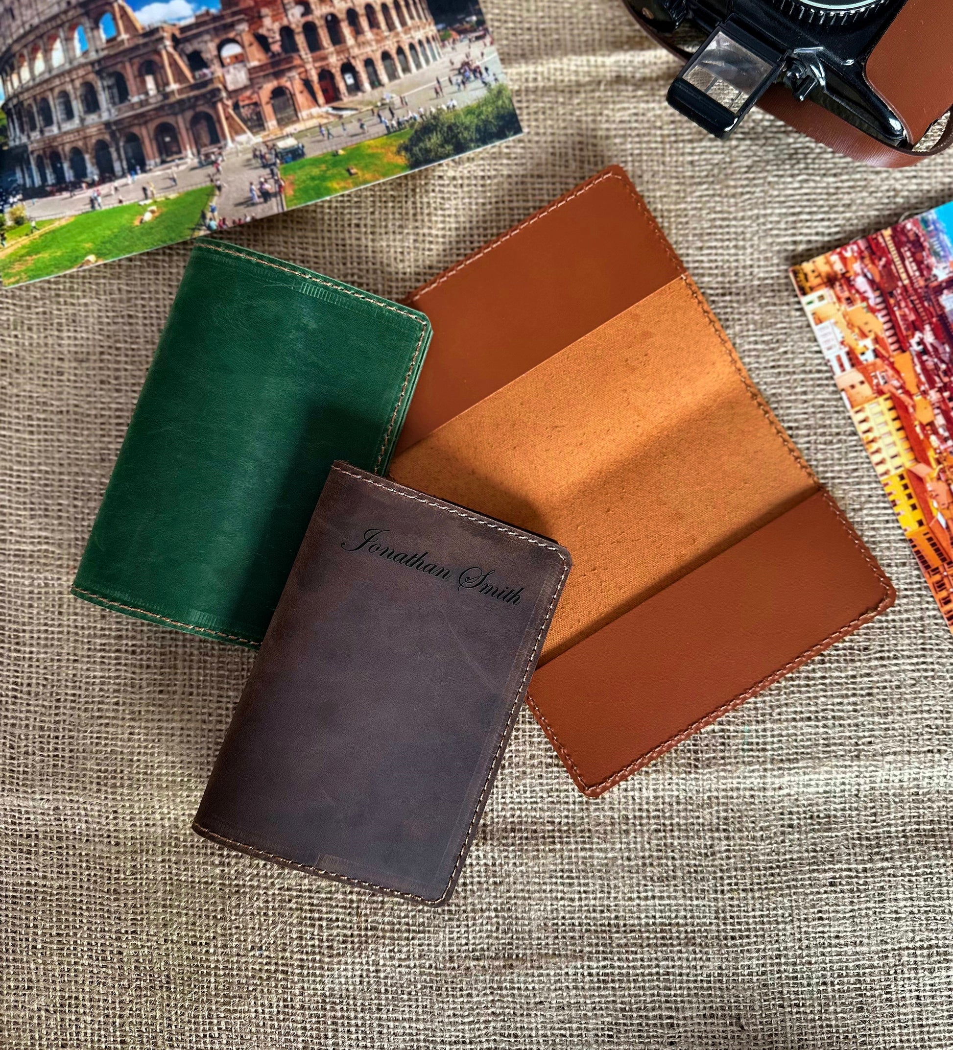 Matching leather passport covers for couples