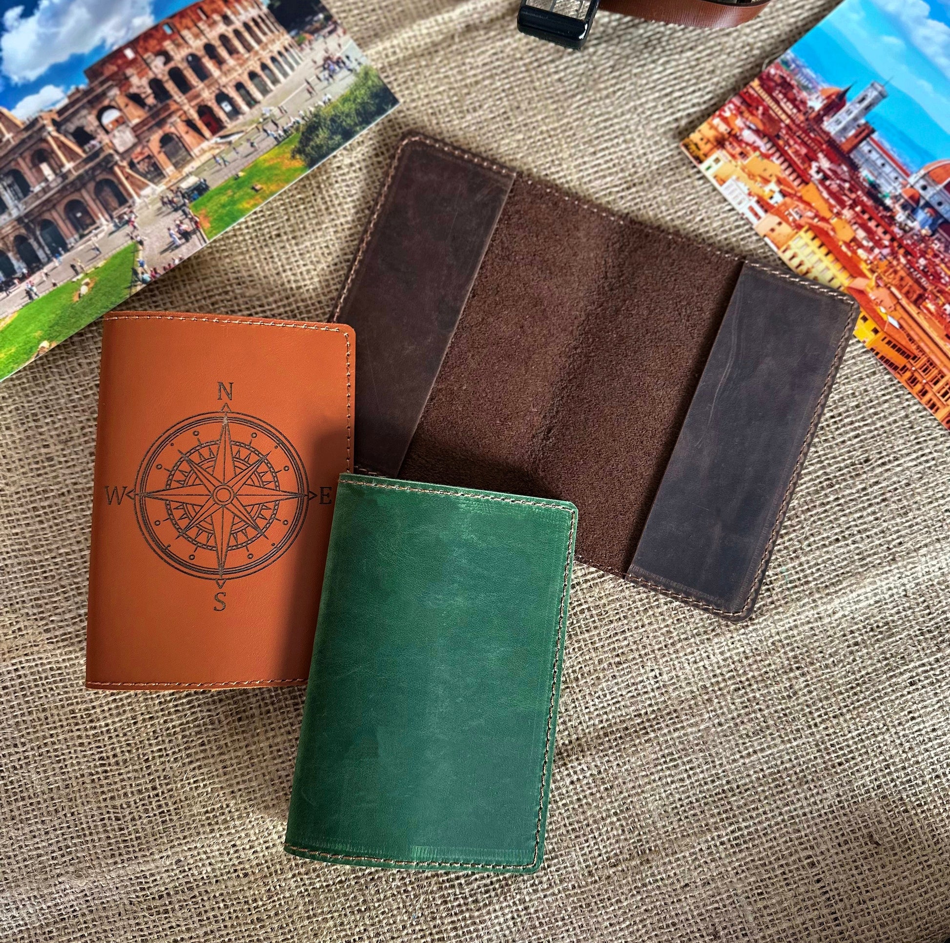 Side profile of thick leather passport cover