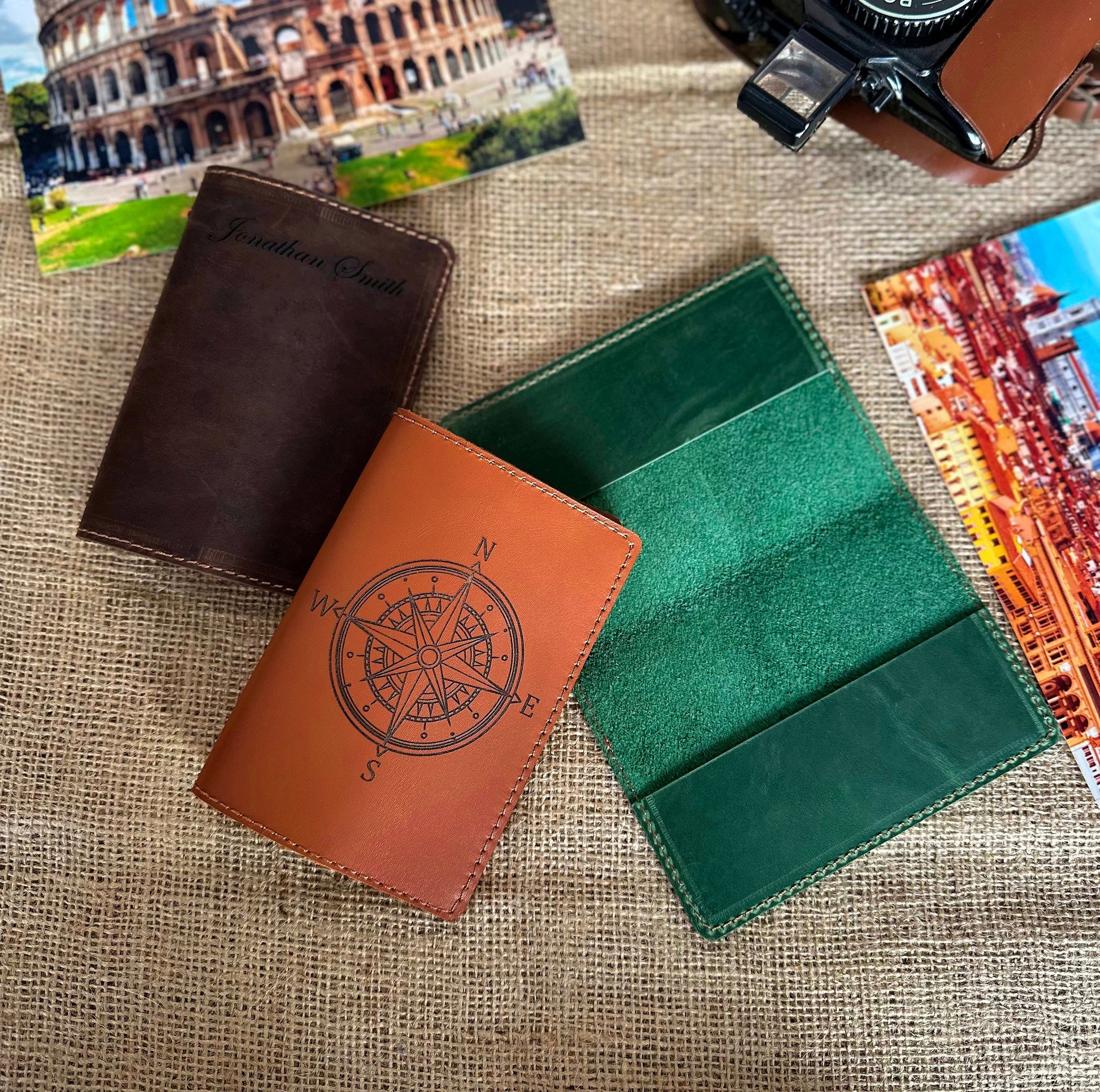 Leather passport covers available in multiple colors