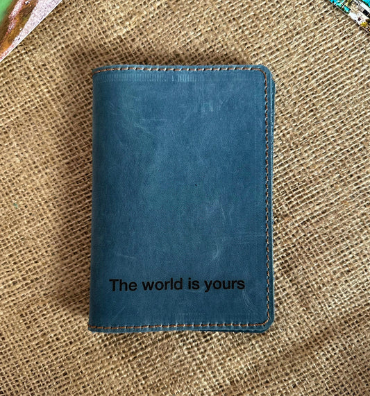 Leather passport wallet with credit cards and boarding pass