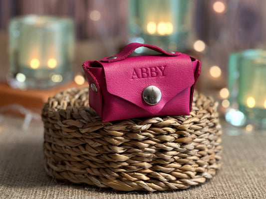 Personalized leather poop bag holder, perfect for stylish dog walks